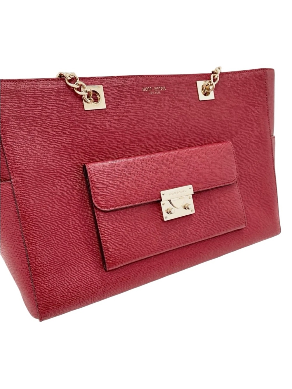 Henri Bendel Waldorf “THE WEAPON” Red Textured Leather Chain Tote Bag NWOT - Picture 2 of 15